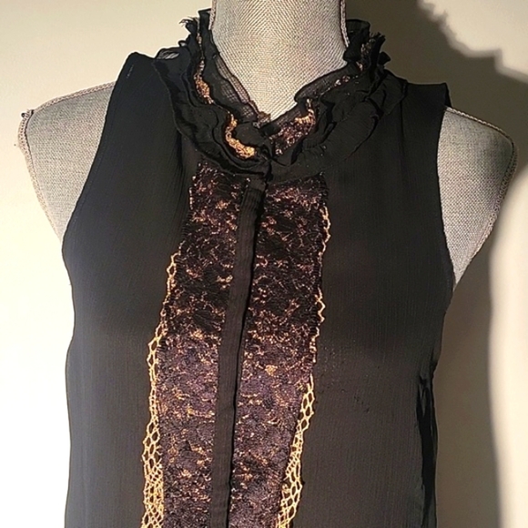 Jennifer Lopez Sheer Sleeveless Black & Gold Button Down Blouse, Size: XS - Picture 6 of 12